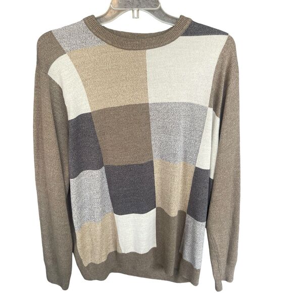 Dockers Check Sweater Mens 2XLT Tall Light Brown Multicolor Grandpa Stretch - Picture 1 of 9